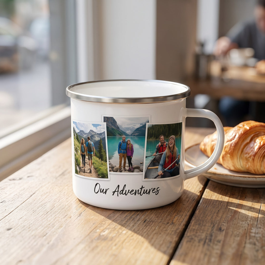 Camp Photo Mug, 12 oz steel, with a design printed on it