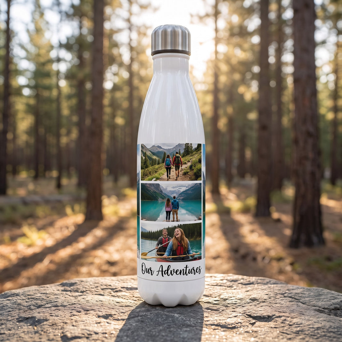 17 oz Curved Stainless Photo Bottle, White, with a design printed on it
