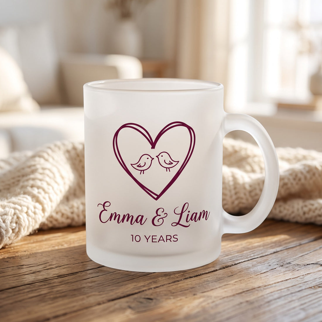 Frosted Glass Photo Mug, 11 oz, with a design printed on it