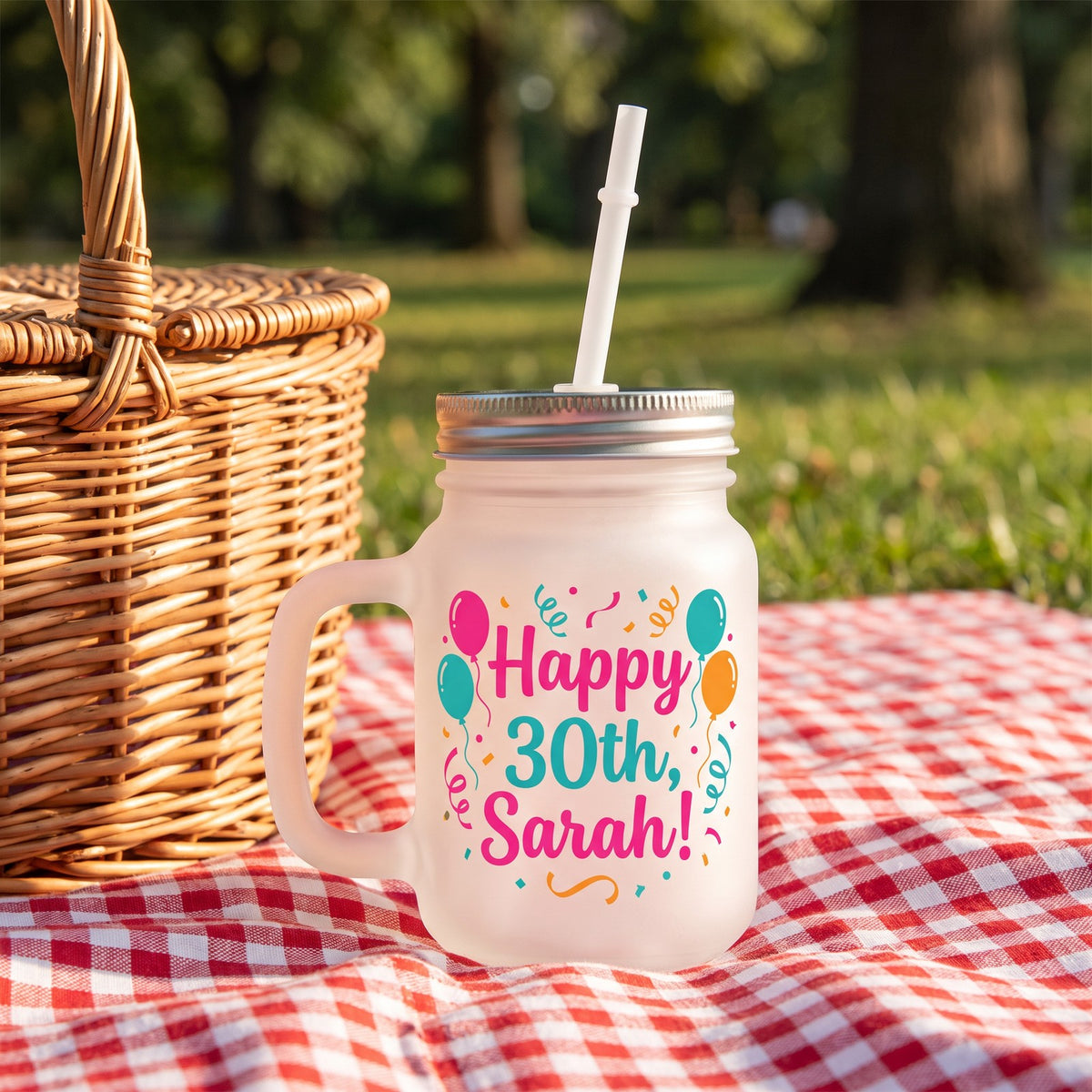 12 oz Mason Jar Photo Glass, Frosted, with a design printed on it | hhs