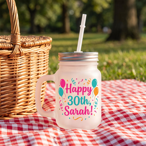 12 oz Mason Jar Photo Glass, Frosted, with a design printed on it | hhs