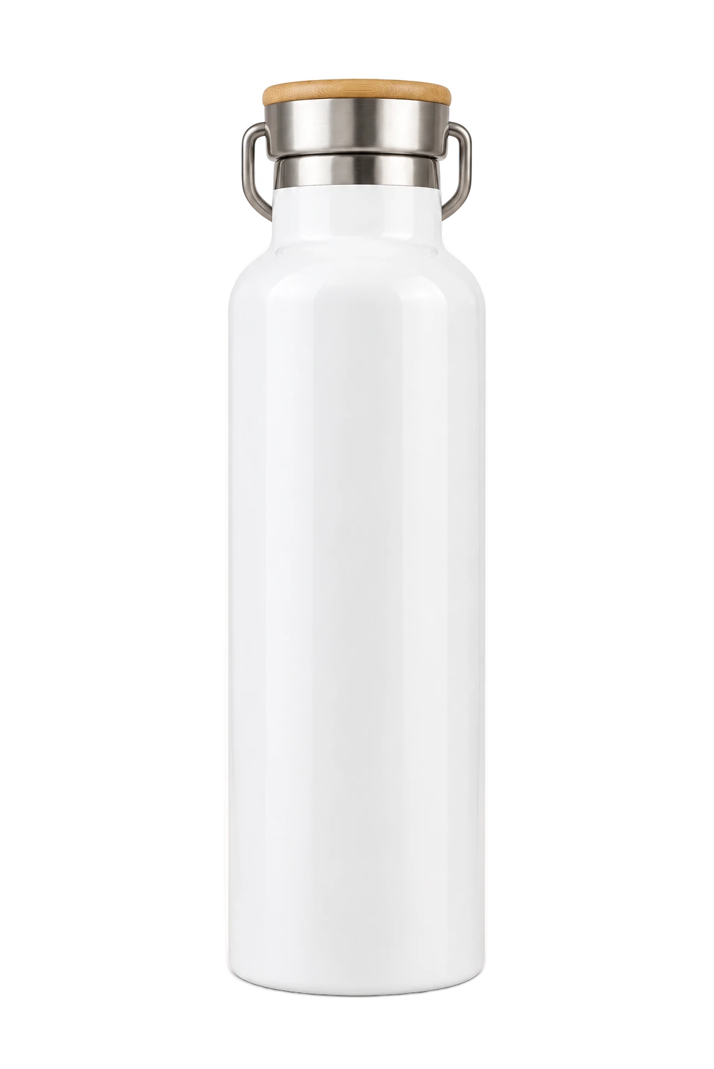 25 oz Stainless Photo Bottle with Bamboo Lid, White, plain | hhs