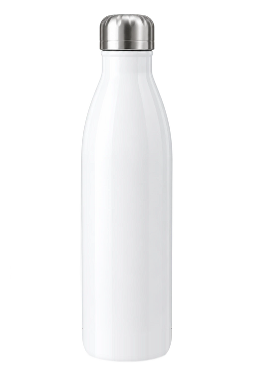 17 oz Curved Stainless Photo Bottle, White, plain | hhs