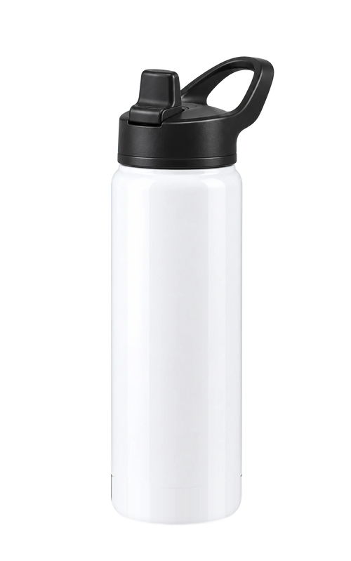 22 oz Stainless Photo Flask with Straw Lid, White, plain | hhs