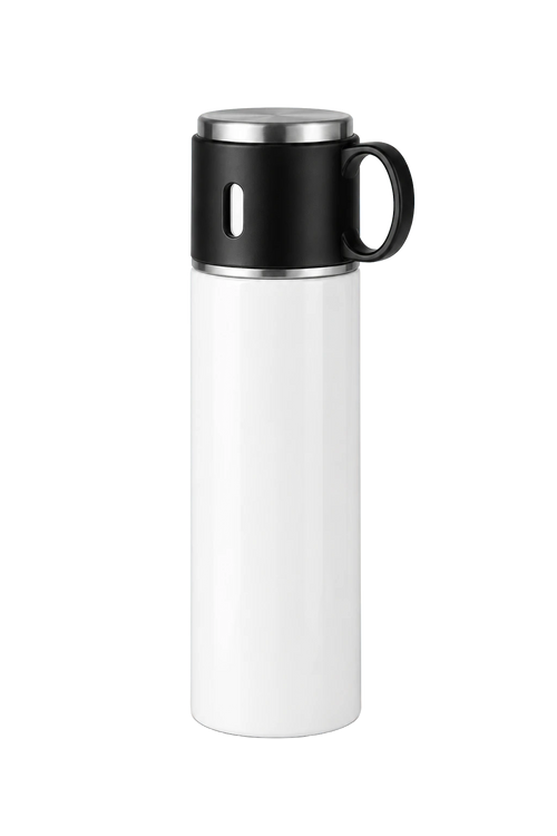 17 oz Photo Thermos Bottle with Cup Lid, White, plain | hhs