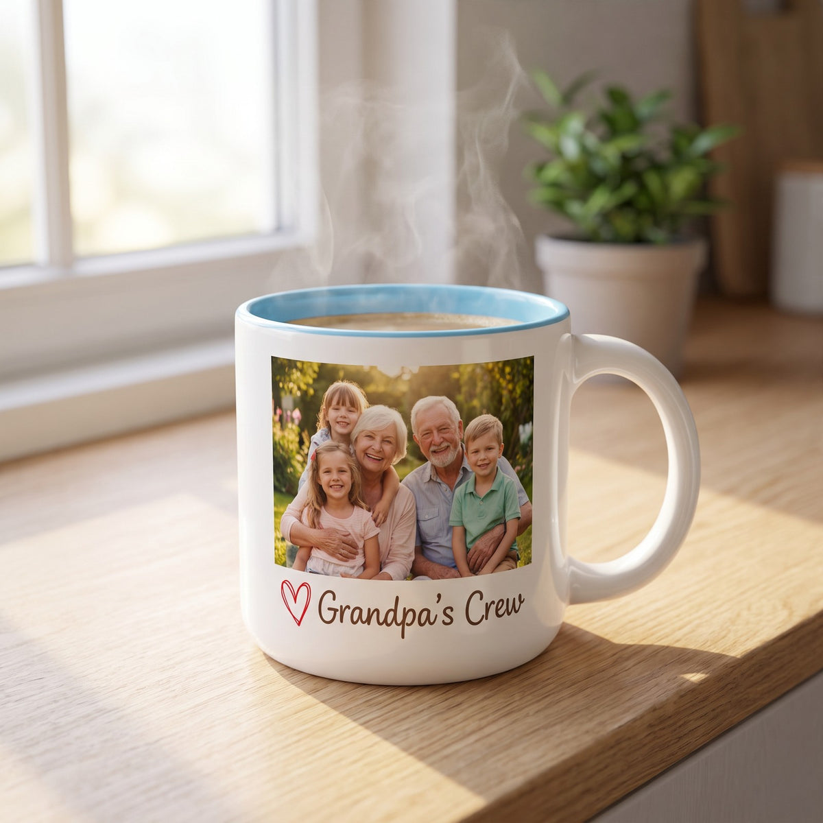 14 oz Photo Mug, Light Blue inside, with a design printed on it | hhs