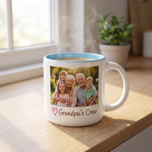 14 oz Photo Mug, Light Blue inside, with a design printed on it | hhs