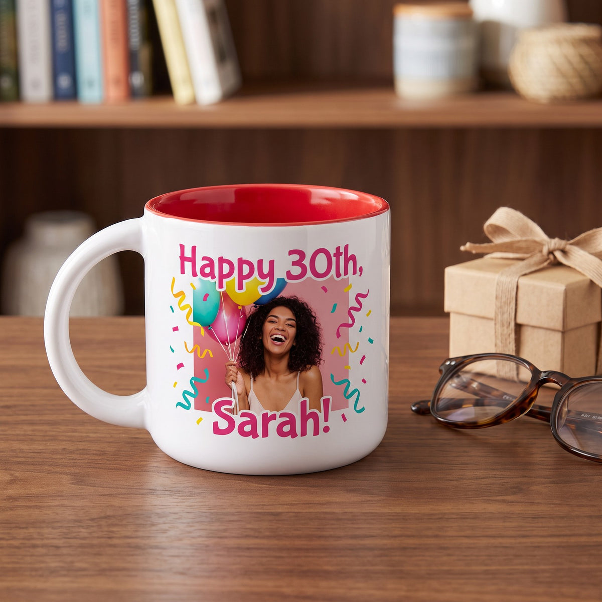14 oz Photo Mug, Red inside, with a design printed on it | hhs
