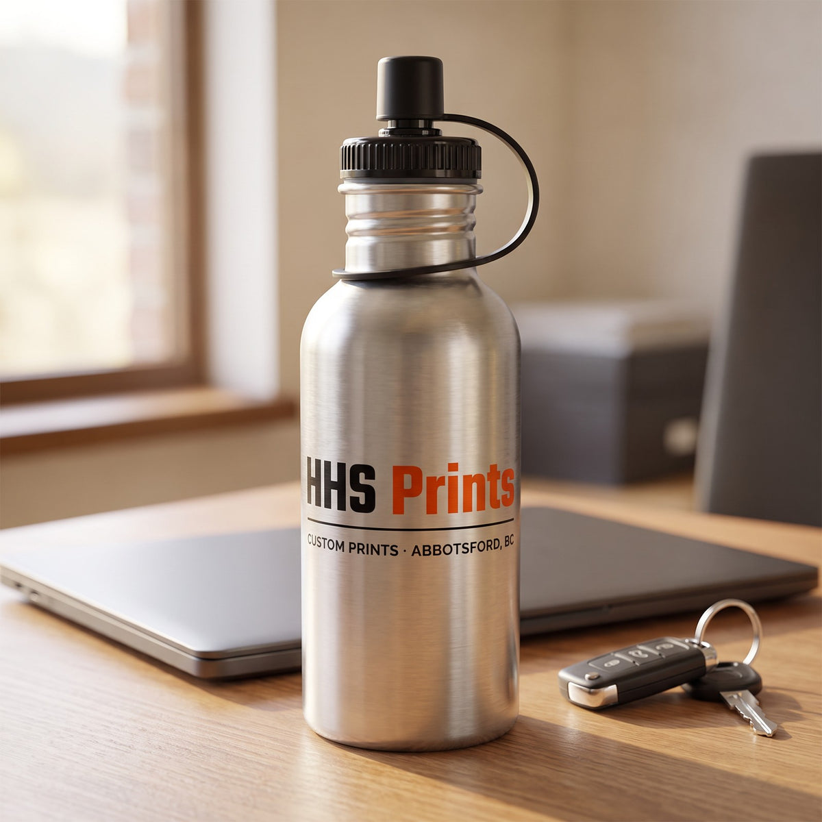 20 oz Stainless Photo Water Bottle, Silver, with a design printed on it | hhs