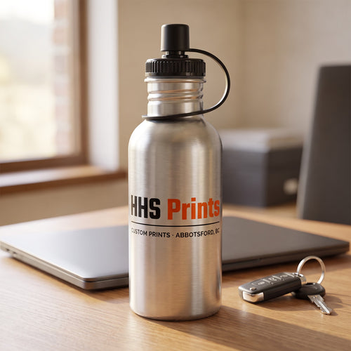 20 oz Stainless Photo Water Bottle, Silver, with a design printed on it | hhs