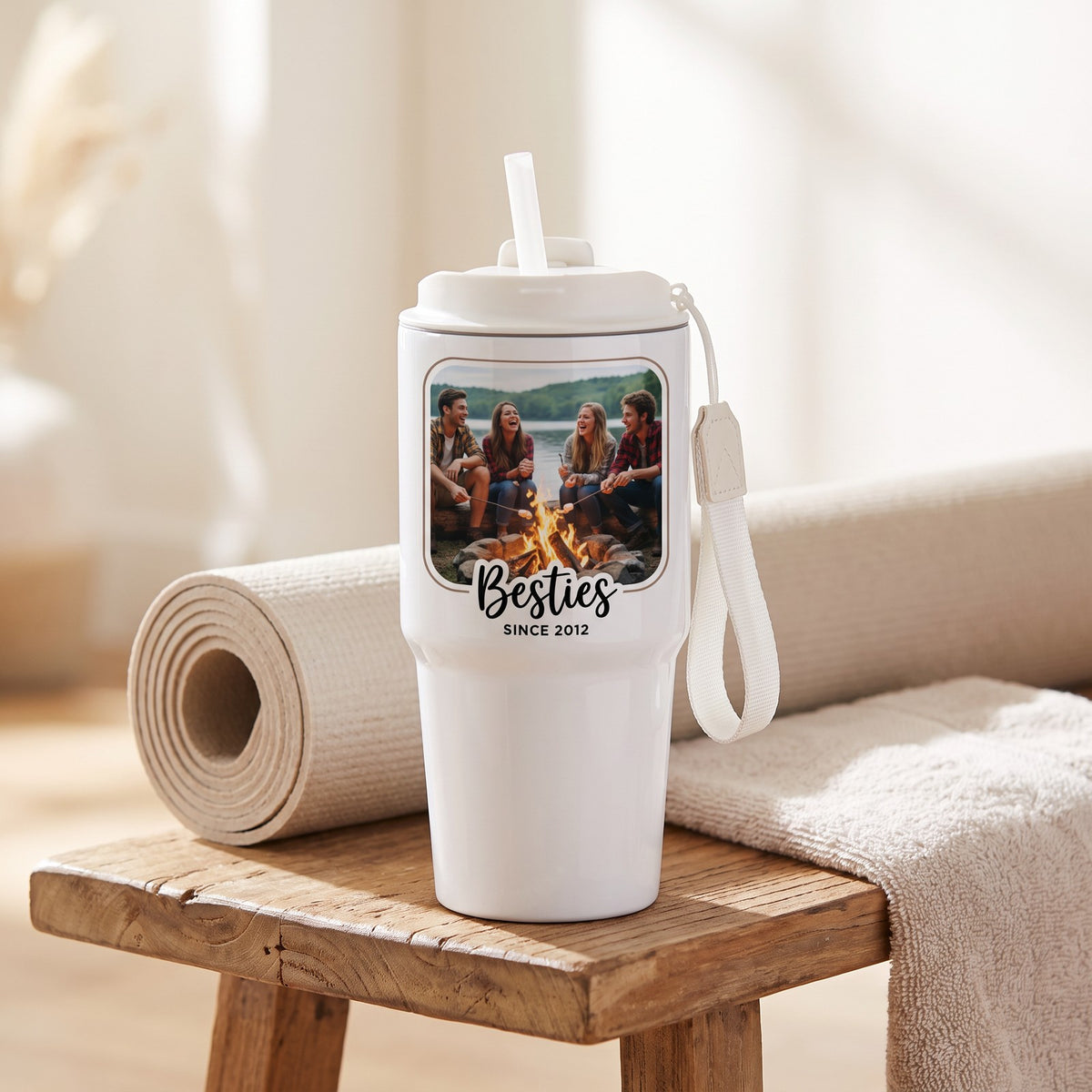 20 oz Stainless Photo Tumbler with Carry Lid, White, with a design printed on it | hhs