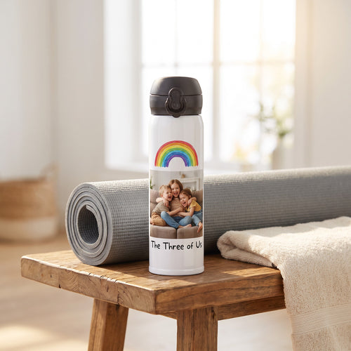 17 oz Pop Lid Stainless Photo Bottle, White, with a design printed on it | hhs