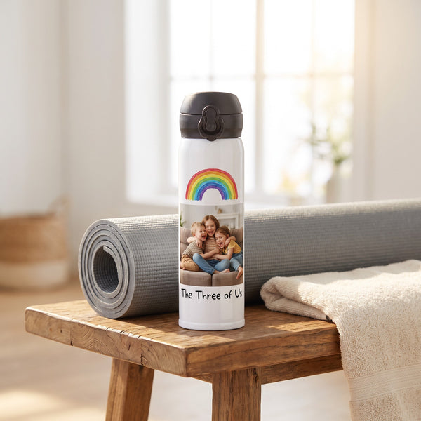 17 oz Pop Lid Stainless Photo Bottle, White, with a design printed on it | hhs