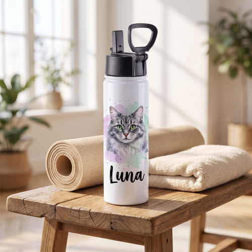 22 oz Stainless Photo Flask with Straw Lid, White, with a design printed on it | hhs