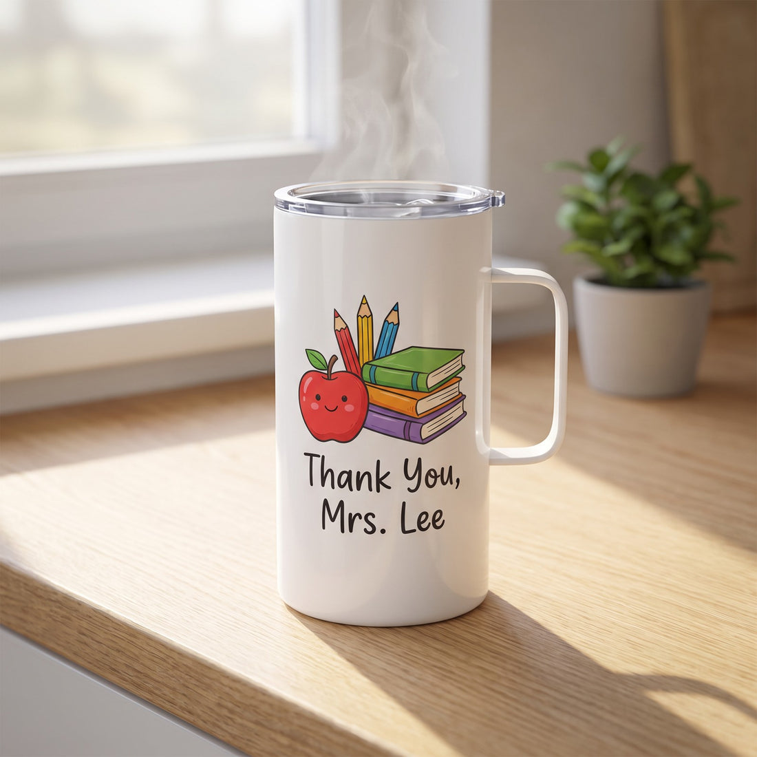20 oz Stainless Photo Mug with Handle, White, with a design printed on it