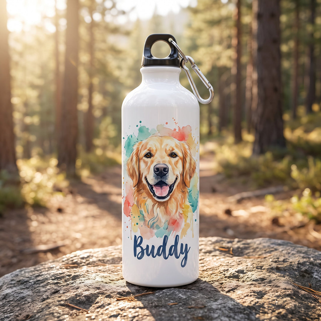 20 oz Aluminum Photo Water Bottle, White, with a design printed on it