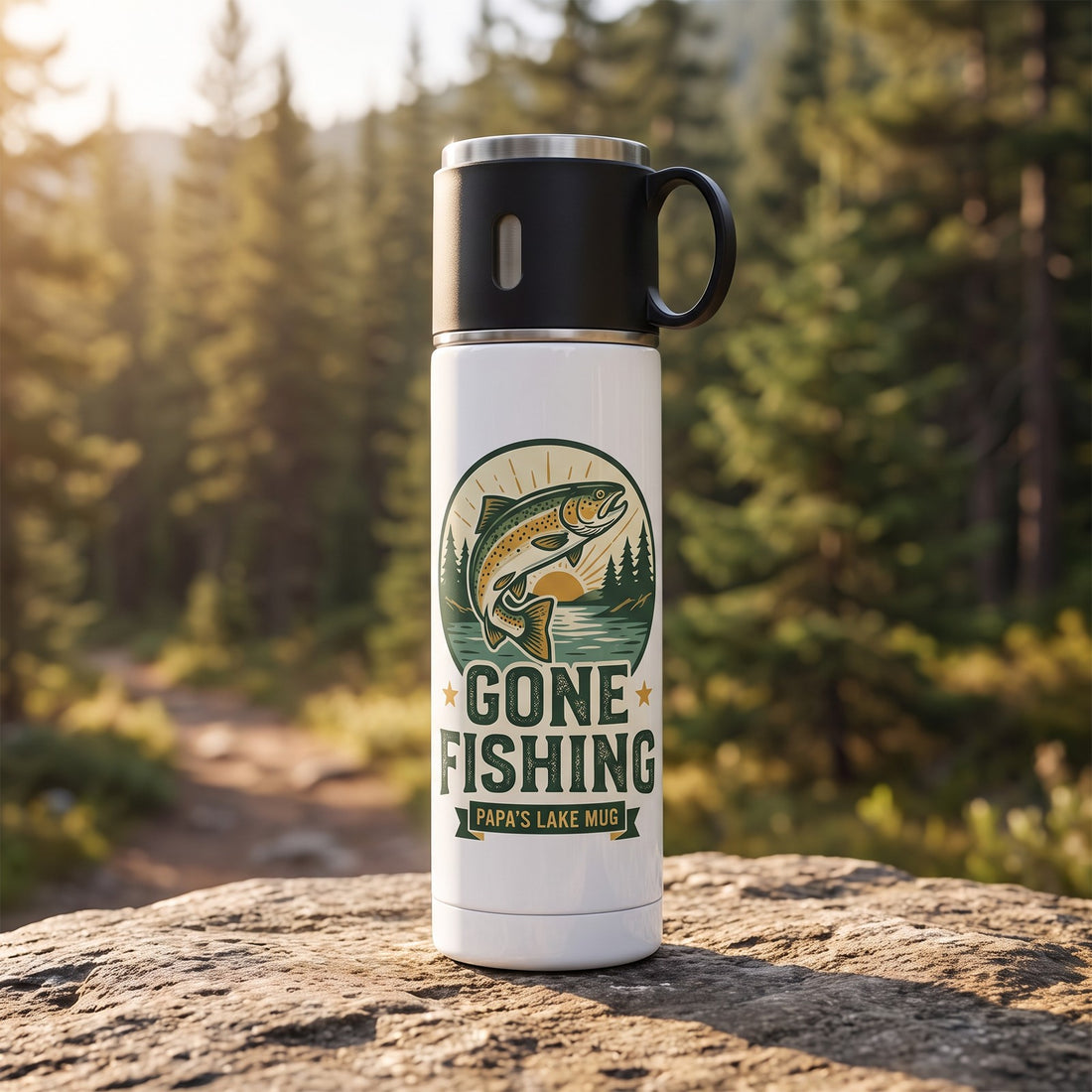 17 oz Photo Thermos Bottle with Cup Lid, White, with a design printed on it
