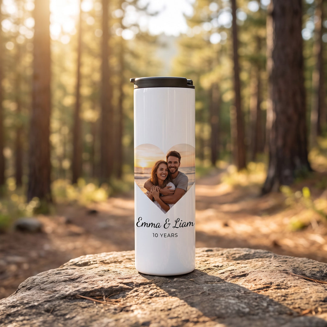 17 oz Stainless Photo Flask Bottle, White, with a design printed on it